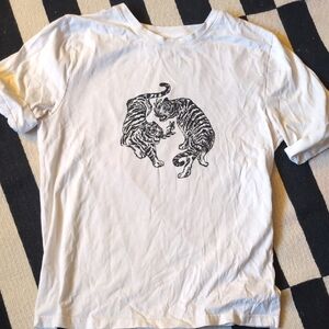 Able White Short Sleeve Tee with Black Tiger Graphic